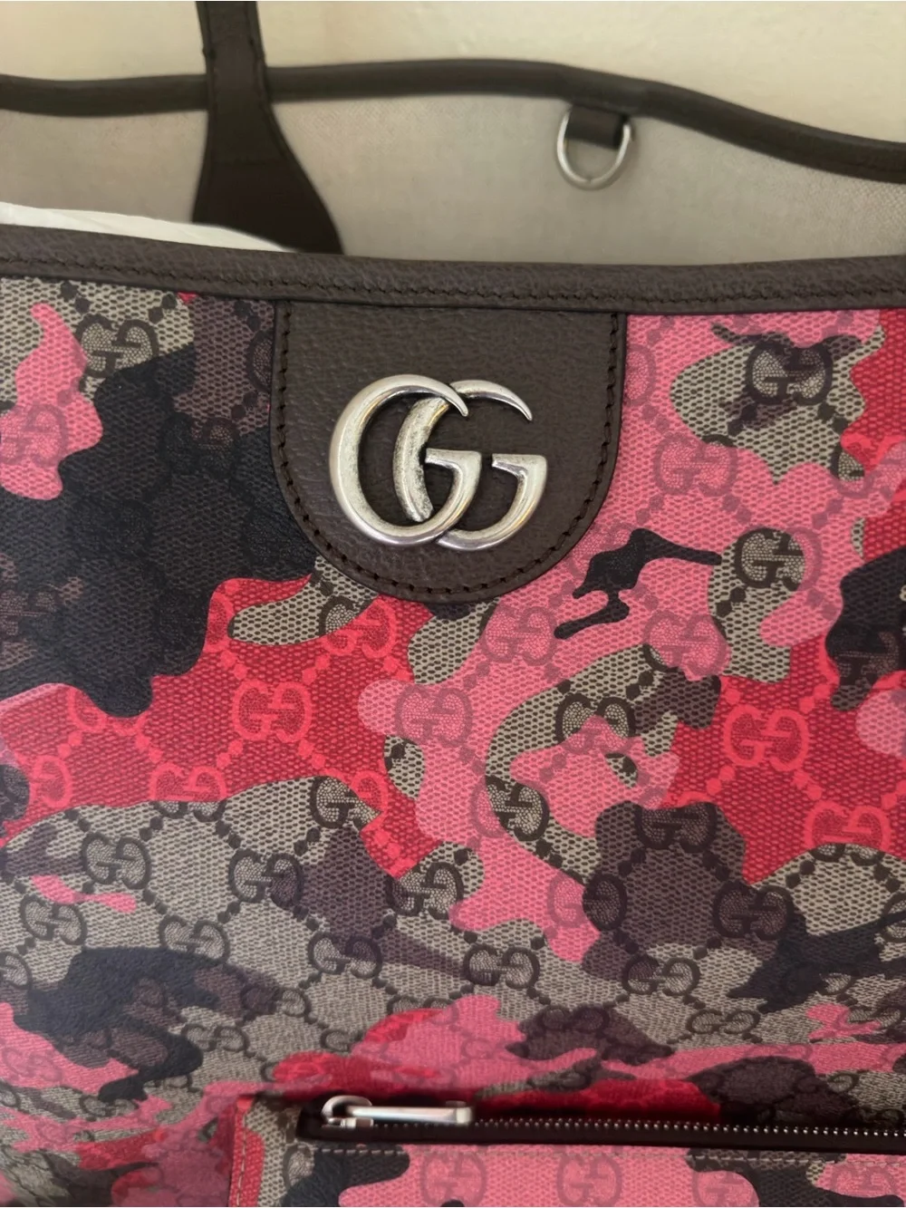 NWT Gucci Camouflage Large GG Supreme Canvas Tote Bag Pink